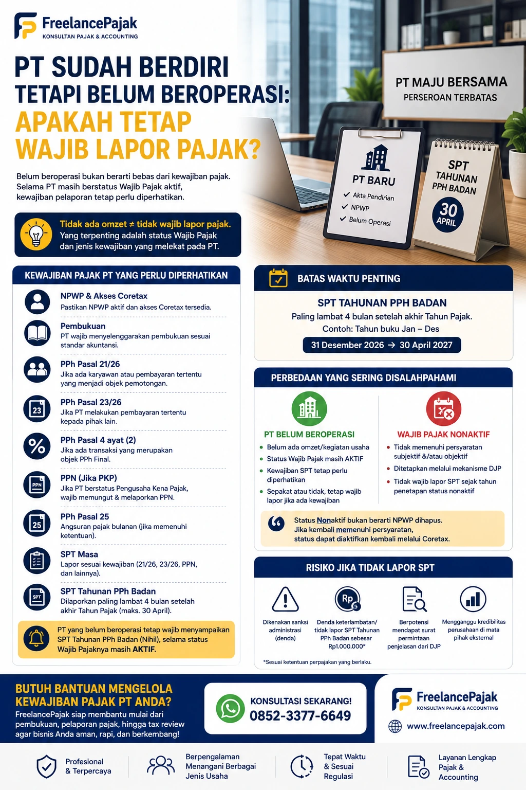 PT sudah berdiri tetapi belum beroperasi apakah wajib lapor pajak